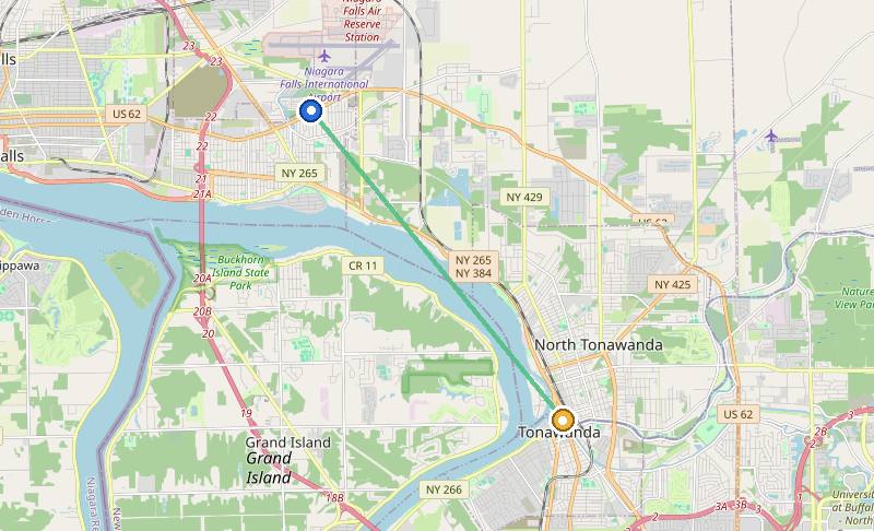 Map of the weed delivery coverage area between Upstate Exotics at 9200 Niagara Falls Blvd and Webster Street, NY